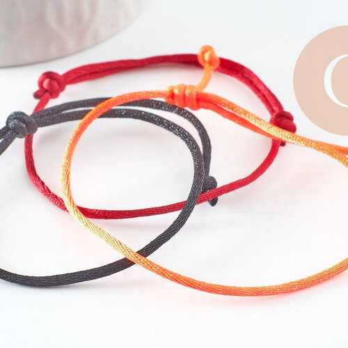 Bracelet réglable cordon polyester noir rouge orange 1-17cm, bracelet cordon à personnaliser, x1 (g9424)
