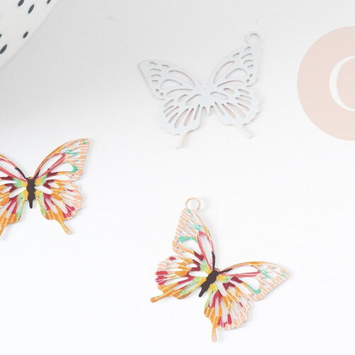 Pendentif papillon filigrane coloré laiton doré 16.5x19mm , pendentif sans nickel,x2 (g4666)