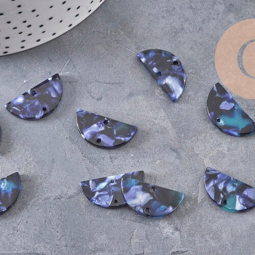 Pendentif connecteur acetate demi-cercle bleu nuit 23mm, x2 ou x10 (g0458)