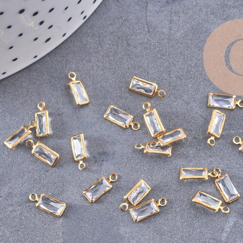 Pendentif rectangle cristal laiton brut 9mm, une délicate breloque en cristal x10 (g10220)