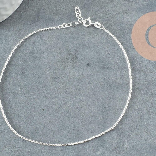 Chaine de cheville maille fantaisie très fine argent 925 massif 24cm, x1 (g9430)