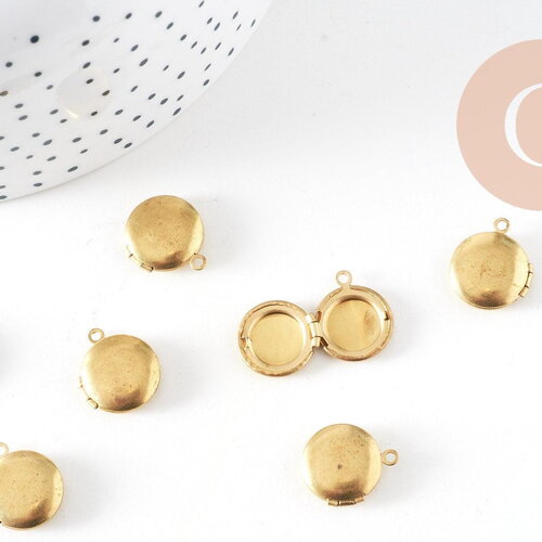 Pendentif locket rond medaillon laiton brut, médaillon vintage,création collier, 12mm, x2 (g1038)