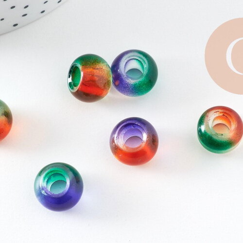 Pendentif donut verre multicolore, un pendentif rond verre pour vos créations de bijoux,15x10mm, x 2 (g3276)