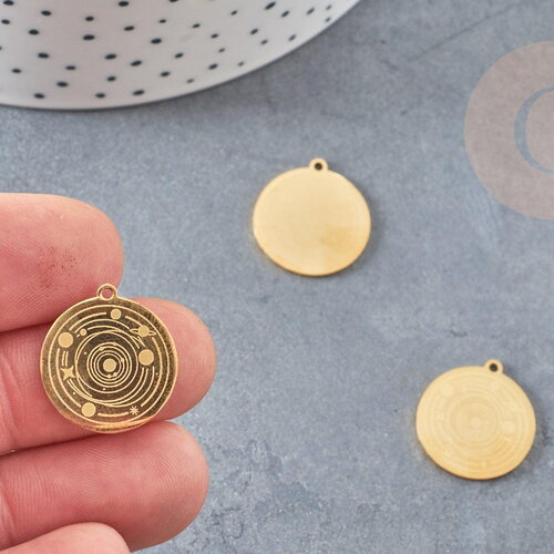 Pendentif système solaire acier 201 inoxydable dore 19.5mm, x1 (g6127)