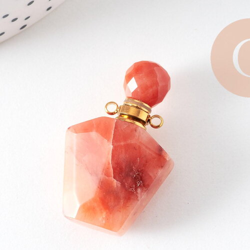 Pendentif bouteille parfum jade jaune nature 39mm, x1 (g5200)