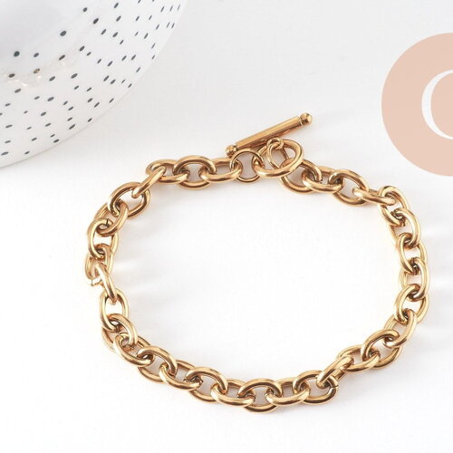 Bracelet grosse maille acier 304 inoxydable doré 14k 22cm, x1 (g4198)