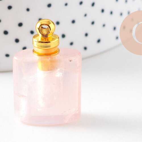 Pendentif bouteille parfum quartz rose naturel 33mm, x1 (g5187)