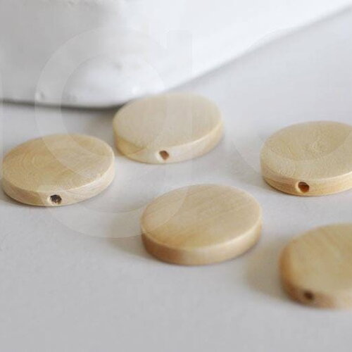 Perles disque bois naturel 25mm, x5 (g0333)