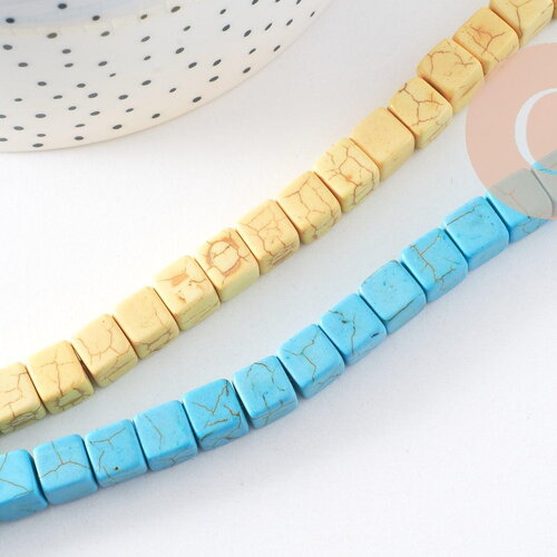 Perles carré multicolore howlite, perle turquoise, création bijoux,perle pierre, création bijoux, fil de 50,8x8mm, x1 (g2030)