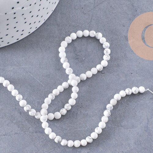 Perle ronde howlite blanche naturelle 4mm, x1 fil de 38cm (g3841)