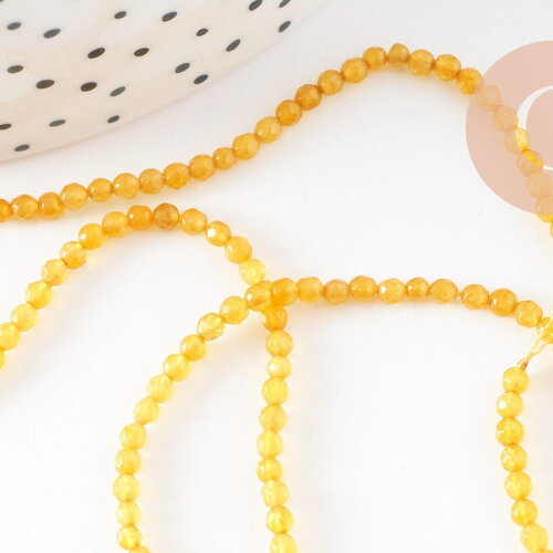 Perles agate naturelle jaune facettées 2mm, x1 fil de 39cm (g4658)