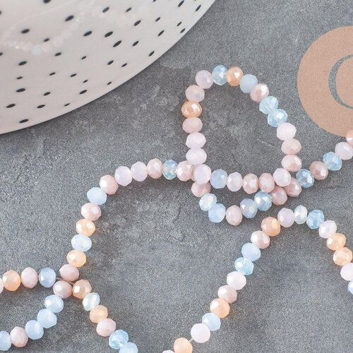 Perles toupies cristal multicolore pastel irisé 3.5x3mm, perle cristal verre facette,fil de 40cm, x1 (g6172)