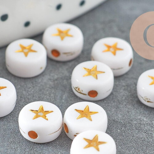 Perle ronde étoile dorée plastique blanc 7mm, x 10gr (g3285)