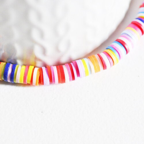 Perles polymère multicolore heishi 6mm, perles plastique, perle heishi,perle disque, fourniture créative,6mm,le fil de 320 perles-g1990