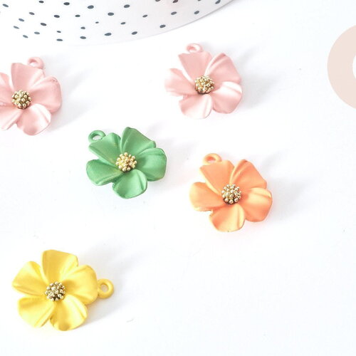 Pendentif fleur colorée zamac doré 23,5mm, pendentif fleur , x1 (g8067)