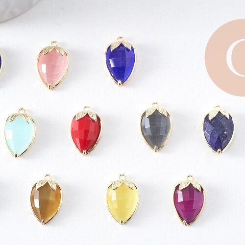 Pendentif fraise en pierre et zircon laiton doré 18mm, x1 (g10346)