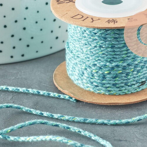 Cordon tressé bleu turquoise 2mm, x1 mètre g5894