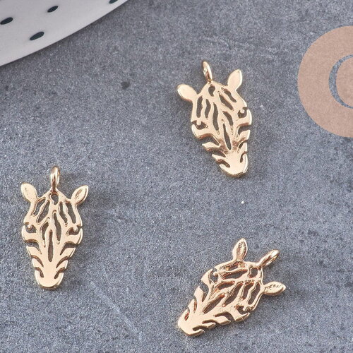 Pendentif tête de zèbre laiton doré 18k 14mm,pendentif doré pour création de bijoux, x1 g5999