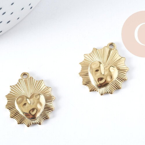 Pendentif coeur acier 201 inoxydable doré 23mm, x1 (g10194)