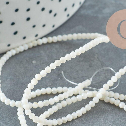 Perle ronde nacre blanche,perles coquillage,coquillage naturel,fil 40cm,2.5mm, x1 (g5449)