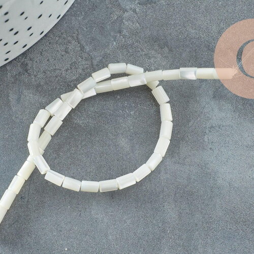 Perle nacre blanche naturelle heishi,tube coquillage ivoire,3x5mm, le fil 20cm, x1 (g4140)