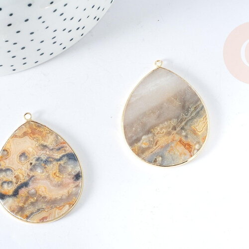 Pendentif goutte agate folle naturelle 56-62mm, x1 (g8371)