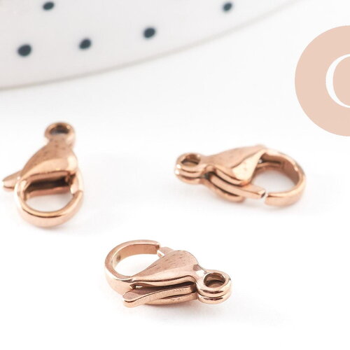 Fermoirs mousquetons acier 304 inoxydable or rose ip 13mm, x5 (g10893)