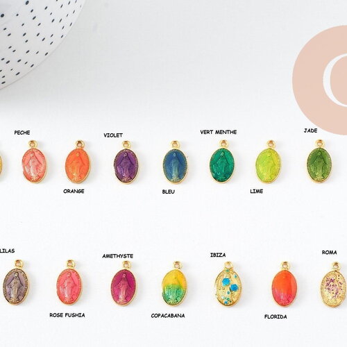 Pendentif médaille ovale vierge marie émaillée 17.5mm x1 avec defaut (g8839-d)