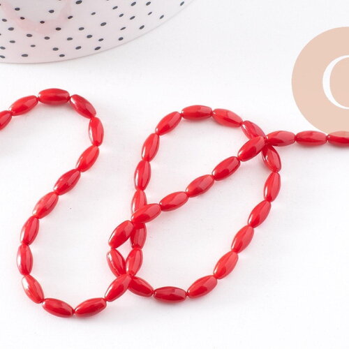 Perle ovale corail rouge,perles corail ,grain de riz,corail rouge,corail naturel, fil 40cm, x1 (g0993)
