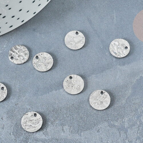 Médaille ronde texturée acier 304 inoxydable argenté 12mm, x10 (g8187)