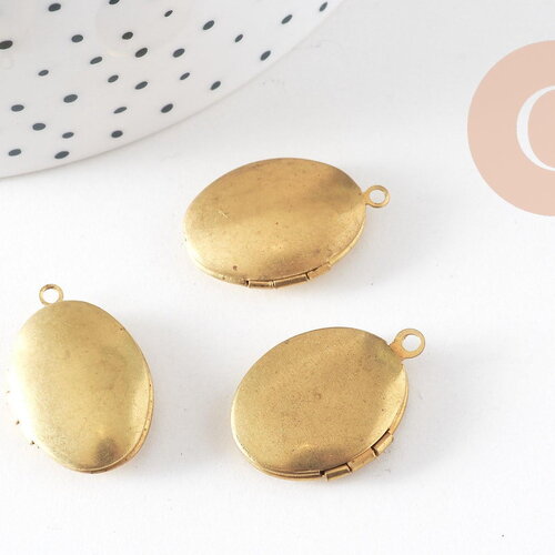 Pendentif locket ovale medaillon laiton brut 24mm, x2 (g0655)