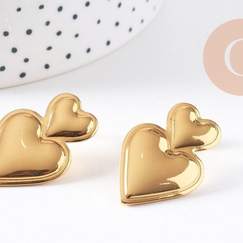 Boucles d'oreille coeur acier 304 inoxydable doré ip 18k 31mm, la paire (g10280)