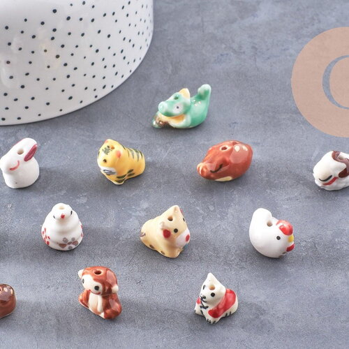 Perle animal porcelaine artisanale 13-19mm, x1 (g10243)