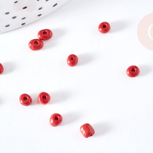 Grosses perles rocaille rouge 4mm, x 10gr (g0184)