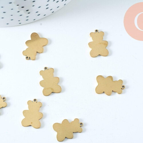 Pendentif nounours acier 201 inoxydable doré pvd 16mm, x1 (g6020)