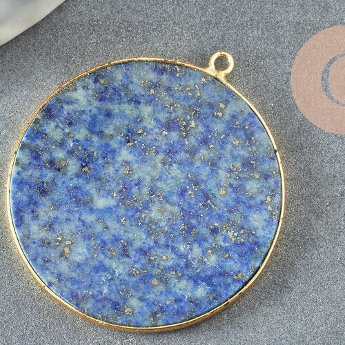 Pendentif rond lapis lazulis naturel laiton doré 32-34mm, x1 (g3642)