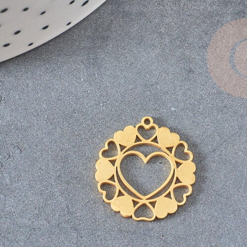 Pendentif coeur évidé acier 201 doré inoxydable 21mm, x1 (g4829)