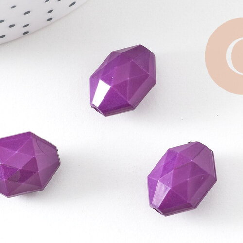 Perles facettées plastique violet 18mm, x10 (g1161)