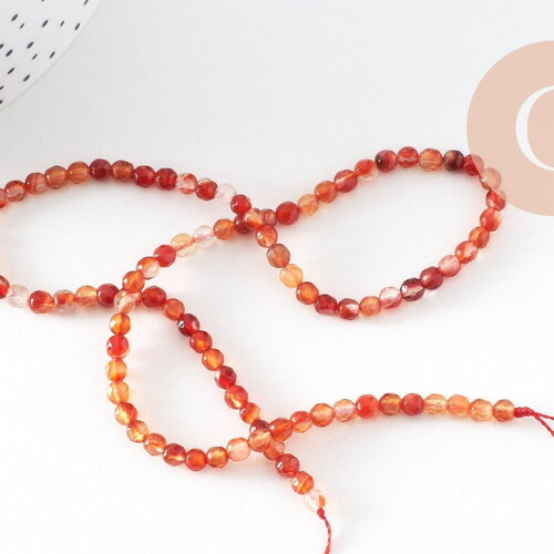 Perle ronde facettée cornaline orange naturelle 4-4.5mm facetté, x1 fil de 35cm (g4372)