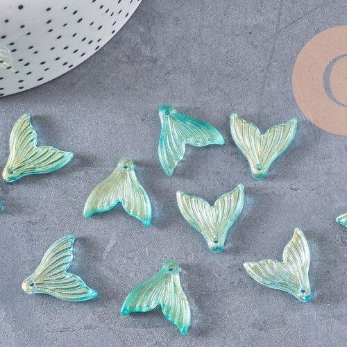 Pendentif verre turquoise queue de poisson 19x19.5mm, x10 (g6290)