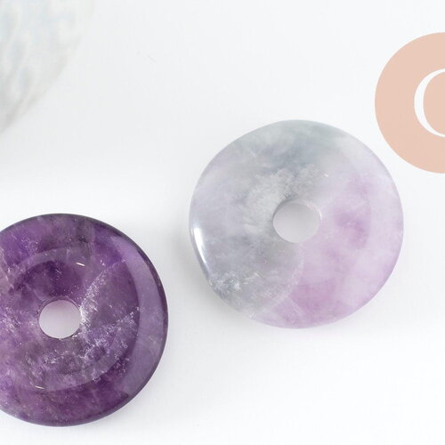 Pendentif donut améthyste naturelle pour création de bijou en pierre, pendentif pierre cercle,30mm, x1 (g3896)