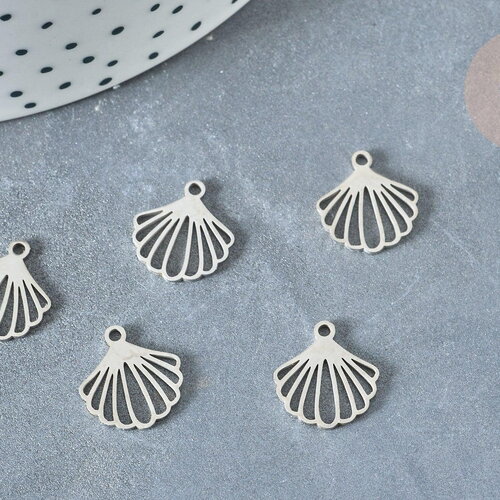 Pendentif coquillage acier 304 inoxydable platine 13.5mm,x1 (g8022)