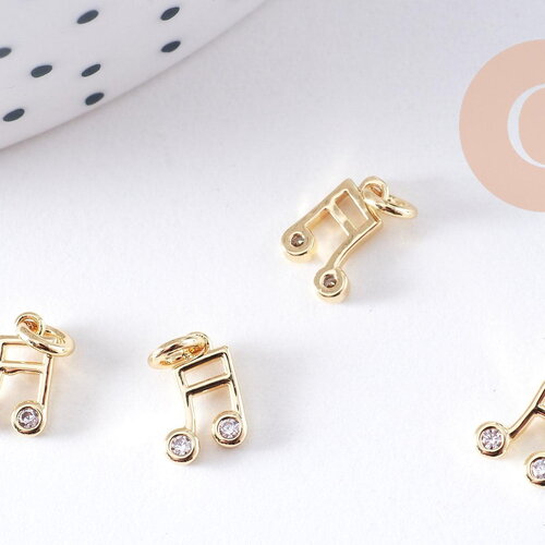 Pendentif note de musique laiton doré 8.5mm, x1 (g10611)
