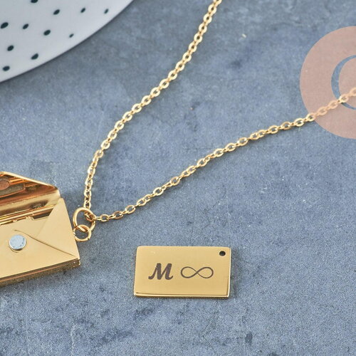 Collier pendentif locket enveloppe avec carte personnalisable acier 304 inoxydable doré ip, x1 (g10202)