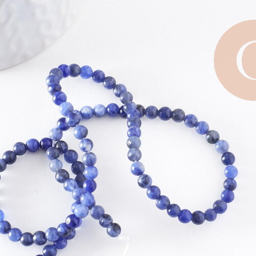 Perles ronde sodalite bleu marbré naturelle 4mm, x1 fil de 38 cm (g0513)
