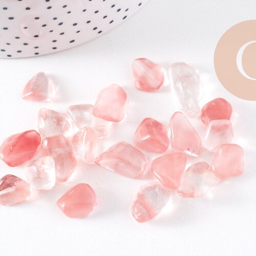 Sable verre quartz cerise roulée 5~10mm non percé, x20gr (g0397)