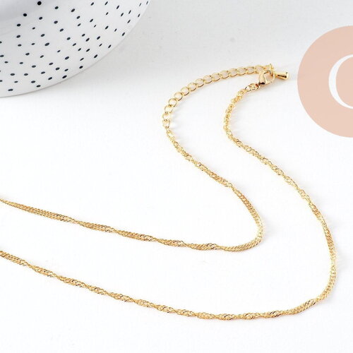 Collier chaine fine dorée singapour 16k,chaine plaquée or 2.5 microns, chaine collier bijoux, chaine complète,1.8 mm,43cm, x1 g3018