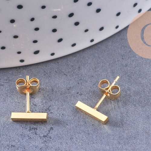 Boucles puces rectangle acier 304 inoxydable doré ip 6mm, la paire (g0212)