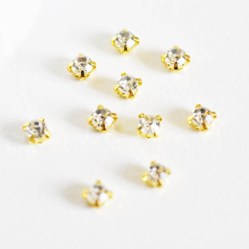 Cabochon carré cristal métal doré à coudre 5x4mm, x10 (g2258)