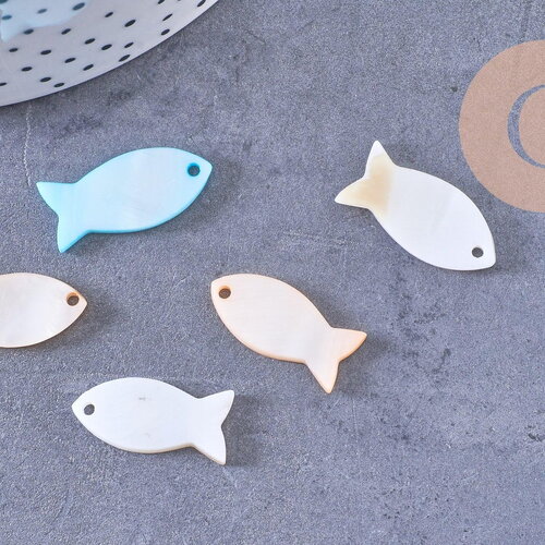 Pendentif poissons nacre multicolore 19-24mm, x5 (g10630)